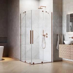 Radaway Квадратна душ кабина с плъзгащи врати Radaway Furo KDD, 90x90 см, профил четкано злато (10105090-99-01L+10105090-99-01R)