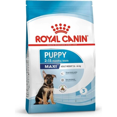 Maxi Puppy - пълноценна храна за кученцата от едрите породи с тегло в зряла възраст от 26 до 44 кг. , до 15 месечна възраст