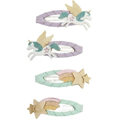 MIMI & LULA Sponky do vlasů My Little Unicorns Clic Clacs – set 4 ks, fialová barva, kov, textil