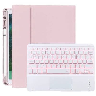 Калъф с клавиатура с подсветка, тъчпад и място за Apple Pencil за iPad 10, 2" (2019-2021) / Air 3 (2019) / Pro 10, 5" - светлорозово (69678)