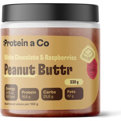 Protein&Co. Arašidový krém s bielou čokoládou a malinami 330 g
