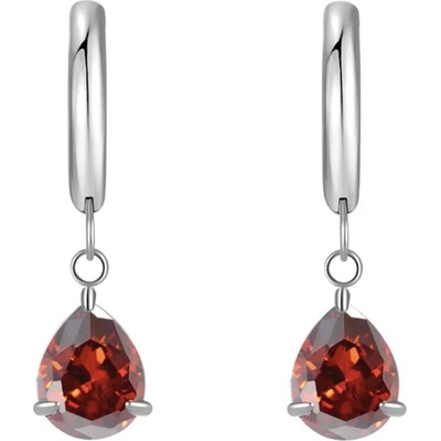 SARINES Stříbrné náušnice s červeným kapkovitým zirkonem S1176