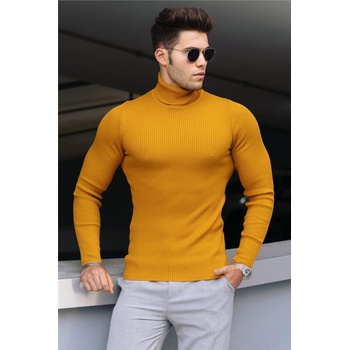 Madmext Мъжки пуловер с поло яка 9414 - Горчица 290239 (290239_Горчица)