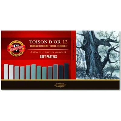 Koh-I-Noor Toison D´Or sada 12 umeleckých hranatých suchých pastelov odtiene šedej