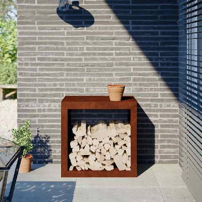 vidaXL Стойка за дърва за огрев 60x40x60 cm Патинираща стомана (851009)