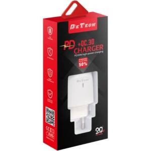  Мрежово зарядно устройство DeTech DE-31 20W, 1 x Type-C F, 1 x USB F (Мрежово зарядно устройство DeTech DE-31)