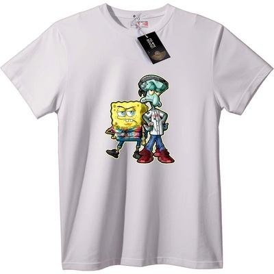 NOONEBRAND Тениска SpongeBob и Squidward Хип-Хоп - S, White