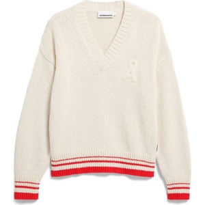 ARMEDANGELS Дамски пуловер ARMEDANGELS Women's Iconic Å College Knit Sweater Jumper - Oatmilk / Mars Red - размер XS (117-3691-0111)