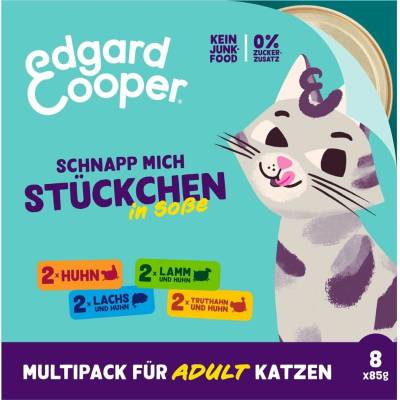 Edgard und Cooper Adult krmivo pro dospělé kočky, kousky v omáčce, kombinované balení 48 × 85 g