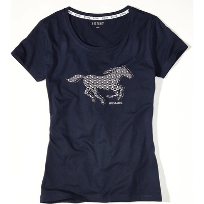 Mustang Dámske modré tričko s potlačou koňa