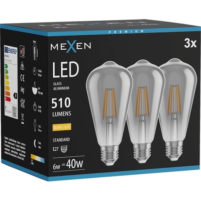 Mexen Vintis 3x LED нажежаема крушка E27, ST64, 6W, Топла - 2700K, 510 lm, пушек - L152-E27-0627-70x03 (L152-E27-0627-70x03)