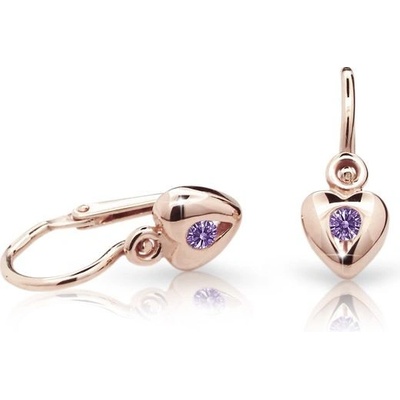 Danfil dětská srdíčka C1556 z růžového zlata s kamínkem Amethyst zapínání brizura