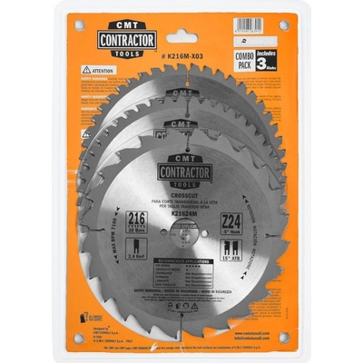 CMT Sada Contractor Pílových kotúčov na drevo D216x2,4 d30 Z24+Z48 HW 3ks C-K216M-X03