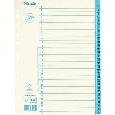 Register, kartón, A4, 1–31, ESSELTE, biely 69915