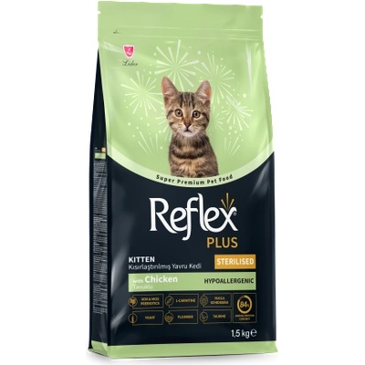 Lider Pet Food REFLEX+ KITTEN CHICKEN STERILISED 1.5 kg - Пълноценна храна за кастрирани подрастващи котки от всички породи с пилешко месо 1.5 кг
