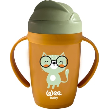 Wee Baby Чашка със сламка и дръжки Wee Baby - Friends, 265 ml, оранжева (339)