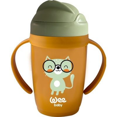 Wee Baby Чашка със сламка и дръжки Wee Baby - Friends, 265 ml, оранжева (339)
