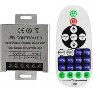 Lightex Радиочестотен контролер с дистанционно управление за едноцветна лента DC 12-24V/ 360W-720W 30A Lightex (908BA0030006)