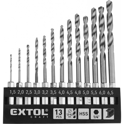 EXTOL CRAFT 11140 vrtáky do kovu se šestihrannou stopkou, sada 13ks, 1,5-6,5mm, HSS