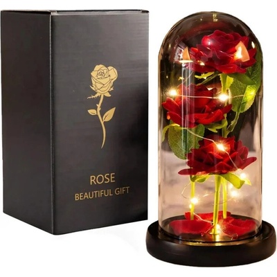 DexXer Sada 3 večných ruží v skle s LED osvetlením Eternal Rose