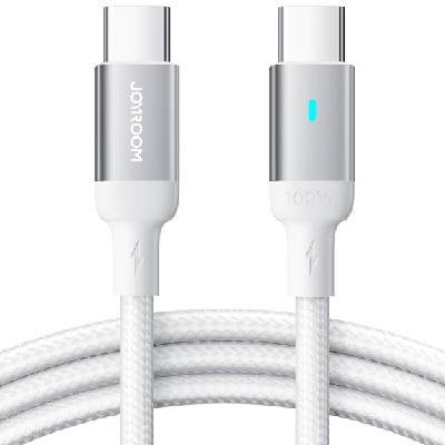 S-CC100A10 плетен кабел за зареждане и пренос на данни 100W USB-C / USB-C за iPhone / iPad / MacBook / AirPods - 1, 2 м - бял (73238)