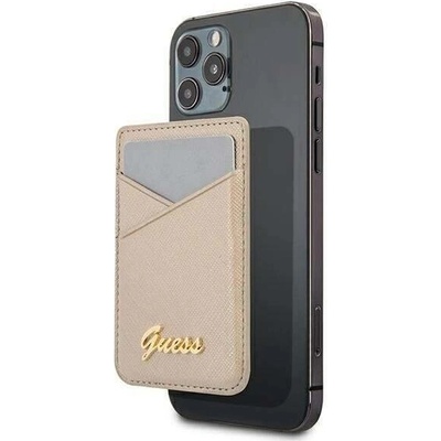 Magnetická peněženka Guess Wallet Saffiano Gold MagSafe GUWMSSASLGO Guess Wallet Saffiano Gold Peněženka s MagSafe a přihrádkami na karty