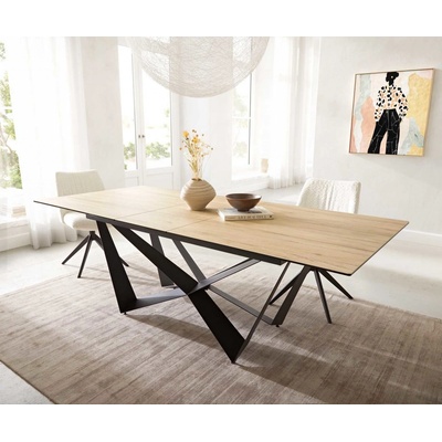 DELIFE Edge 180-220 x 100 keramika Laminam Sabbia dubová barva Spider plochá ocel černá rozkládací
