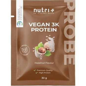 nutri + Пробен размер на вегански 3K протеин на прах - Hazelnut