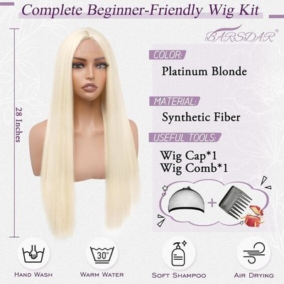 Barsdar Dlouhá rovná platinovo blond paruka