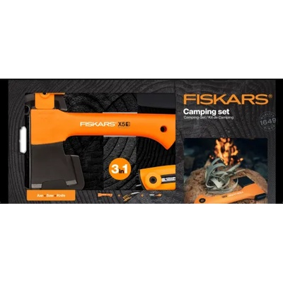 Fiskars Къмпинг сет: Брадва xxs_x5 + Трион s sw73 + Нож с вградено точило fs 1025622/1057912
