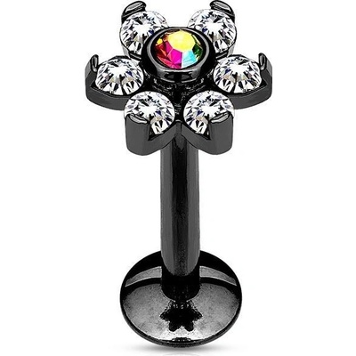 Šperky4U černý piercing do brady labreta kytička LB1078-1208