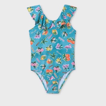 MAYORAL Цял бански с плодове и волани в синьо-зелен цвят за момиче Майорал