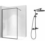 Rea Комплект душ кабина Rea Bler-1 Walk-In, черен цвят 80x195 см и душ колона FDesign Anima Quadro, черен цвят (5902557337514+FD5-ANA-7U-22)