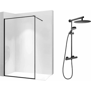 Rea Комплект душ кабина Rea Bler-1 Walk-In, черен цвят 80x195 см и душ колона FDesign Anima Quadro, черен цвят (5902557337514+FD5-ANA-7U-22)