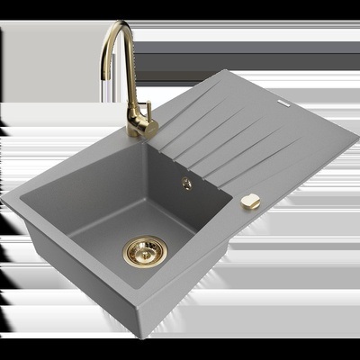 Cesar гранитна мивка с 1 отделение с отцеждане и кухненски смесител Telma, сив - 6514-71-670200-50 (6514-71-670200-50)