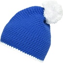 Myrtle Beach MB7964 pletená čepice s kontrastním pruhem a bambulí Modrá bílá