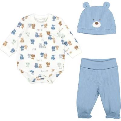 Mayoral Комплект ританки, боди и шапка в синьо мечета за новородено момче Mayoral
