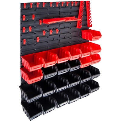 vidaXL Стенен органайзер с 29 бр кутии за инструменти червено и черно (146283)