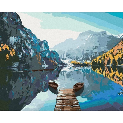 Zuty Malování Podle Čísel Lodě Na Jezeře Braies 80 x 100 cm Plátno Rám