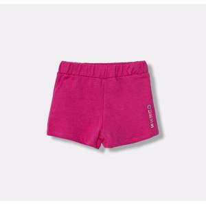 Guess Къси памучни панталони за мини момиче в цикламено с цветен надпис Guess