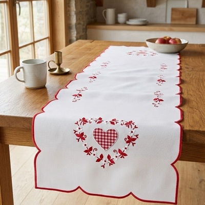 Raebel Vyšívaný červeno biely behúň stredová šerpa 19256 biela Polyester 40x140cm