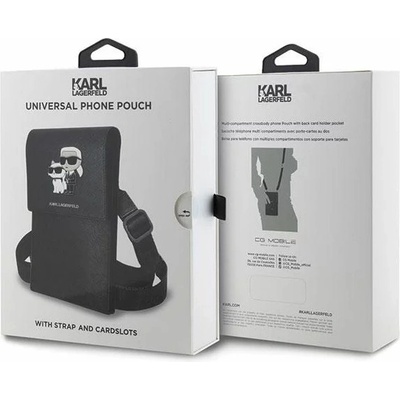 Púzdro Karl Lagerfeld Saffiano Metal Logo NFT Wallet Phone Bag čierne