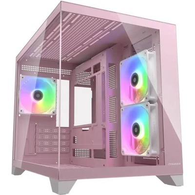 Кутия Cougar Gaming FV150 Mini RGB, microATX/Mini-ITX, 1x USB 3.2 Gen 2 Type-C, 3x 120mm вентилатора, с прозорец, розова, без захранване (CGR-2QA6P-RGB)