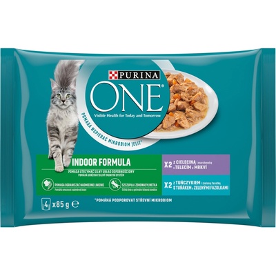 Purina One Indoor Formula mix telecí maso tuňák 4x85 g