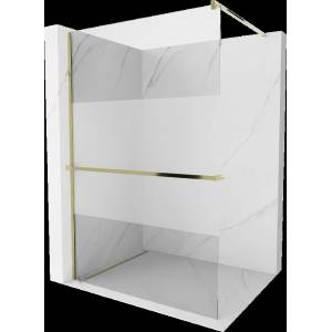 Mexen Kioto+ душ стена с рафт Walk-in 90 x 200 см, прозрачен/замръзнал, златен (800-090-121-50-35)