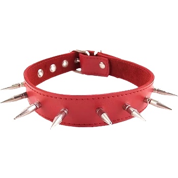 ostatní ROUGE Leather Spiked Collar with 1 inch Spikes Red