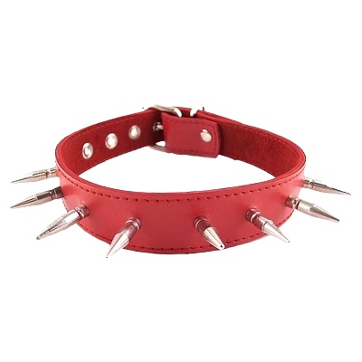 ostatní ROUGE Leather Spiked Collar with 1 inch Spikes Red