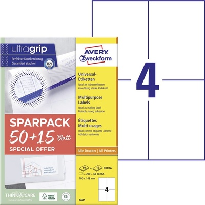 Avery-Zweckform 6601 105 x 148 mm papier biela 260 ks trvalé univerzálne etikety laser