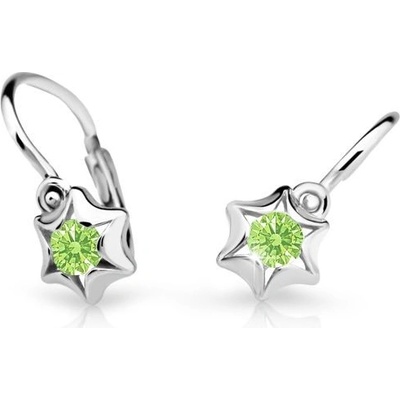 Danfil dětské náušnice hvězdičky C2159 z bílého zlata s kamínkem Peridot Green zapínání brizura