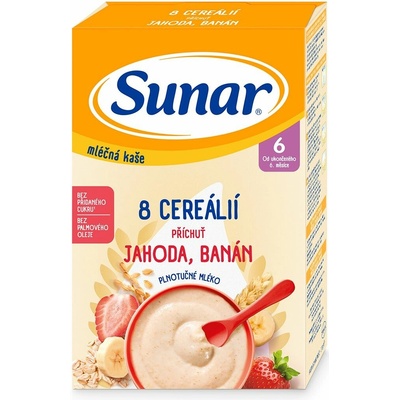 Sunar mliečna kaša s 8 cereáliami jahoda, banán 210 g